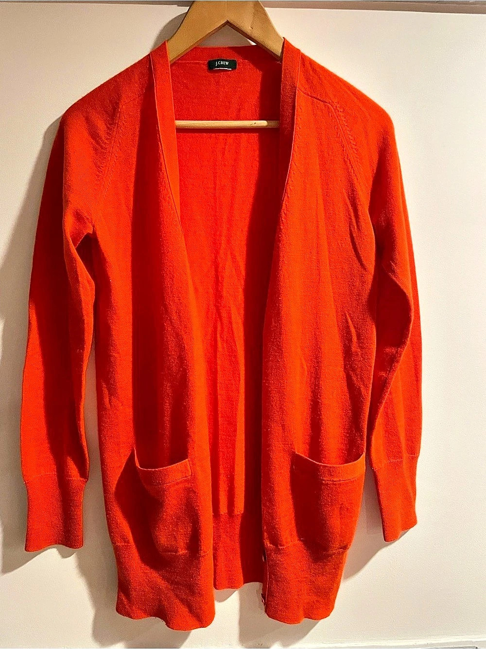 J.Crew Open Front Cardigan in tangerine Merino Wool front pocket size S